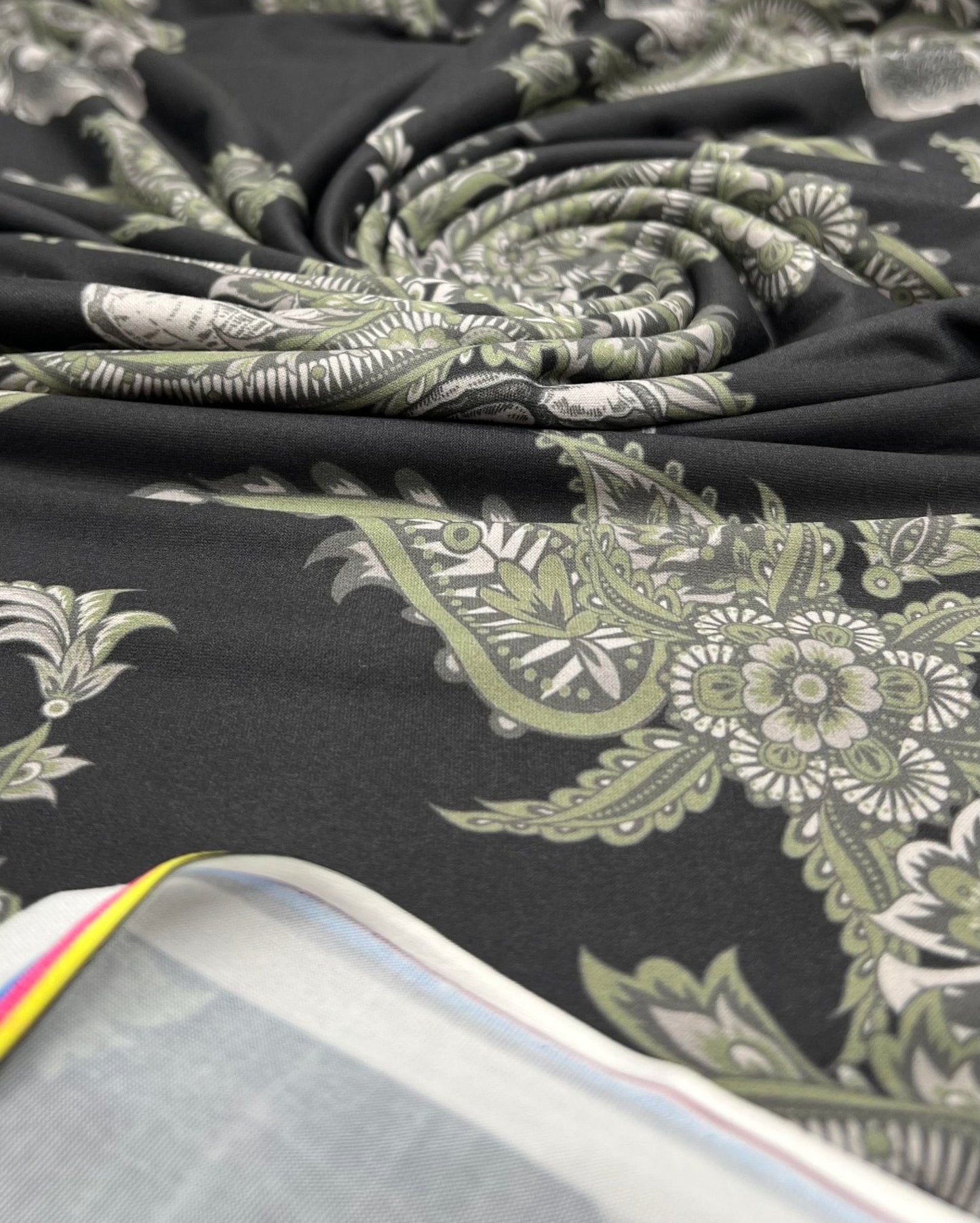 Large Khaki Paisley Super Soft Print Spun Poly Stretch Fabric