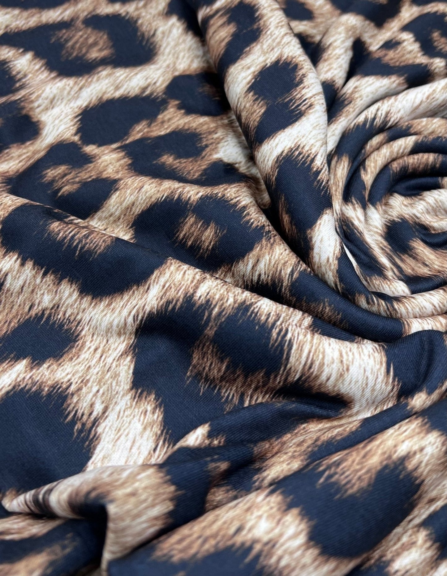 Large Leopard Print Spun Poly Stretch Fabric