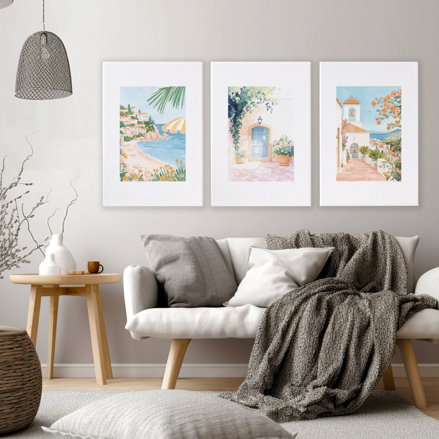 Large Modern Pictures For Living Room | Set of 3 Beach Decor Wall art Prints