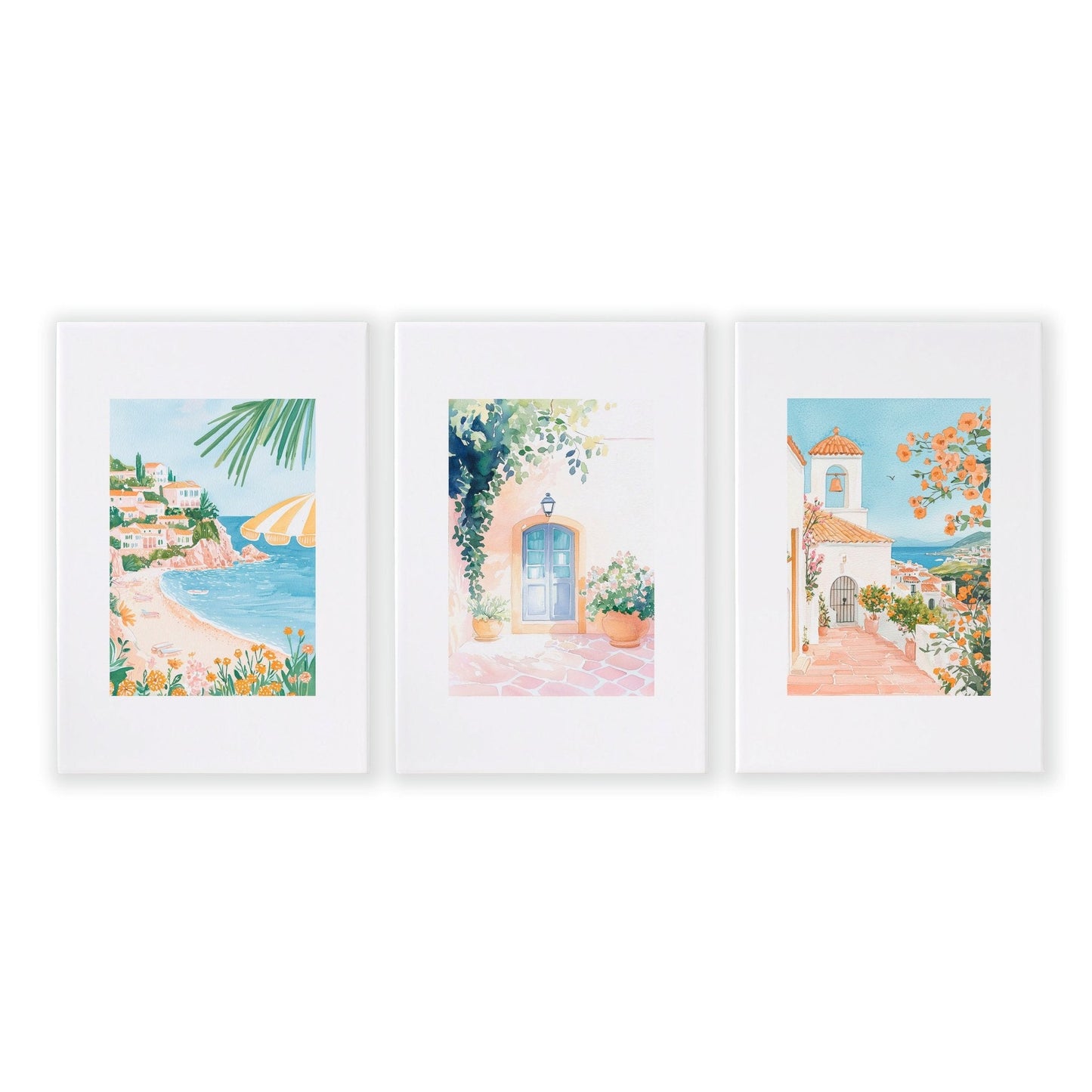 Large Modern Pictures For Living Room | Set of 3 Beach Decor Wall art Prints