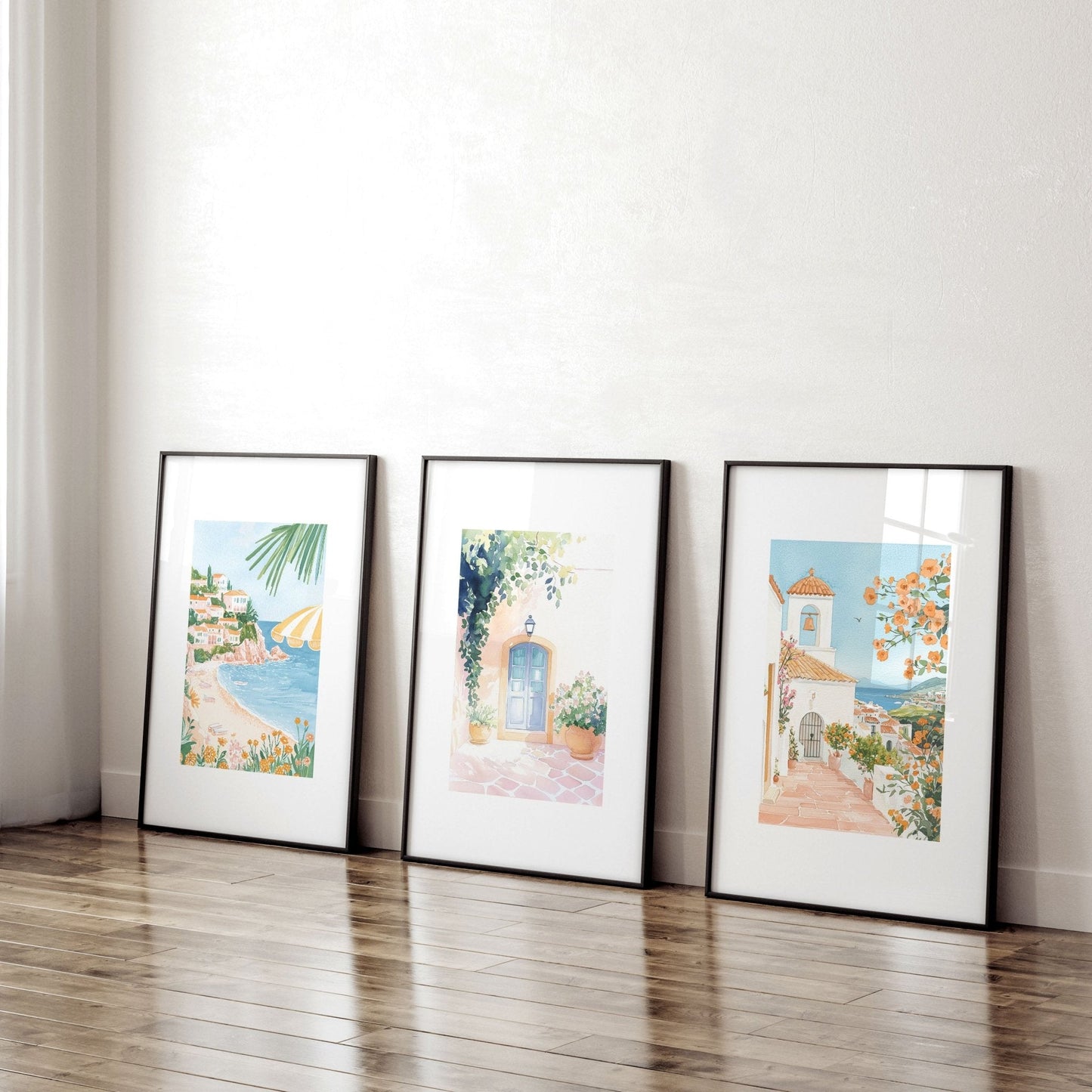 Large Modern Pictures For Living Room | Set of 3 Beach Decor Wall art Prints