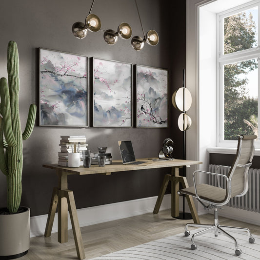 Large Modern Wall Art | Set of 3 Chinoiserie Wall art Prints