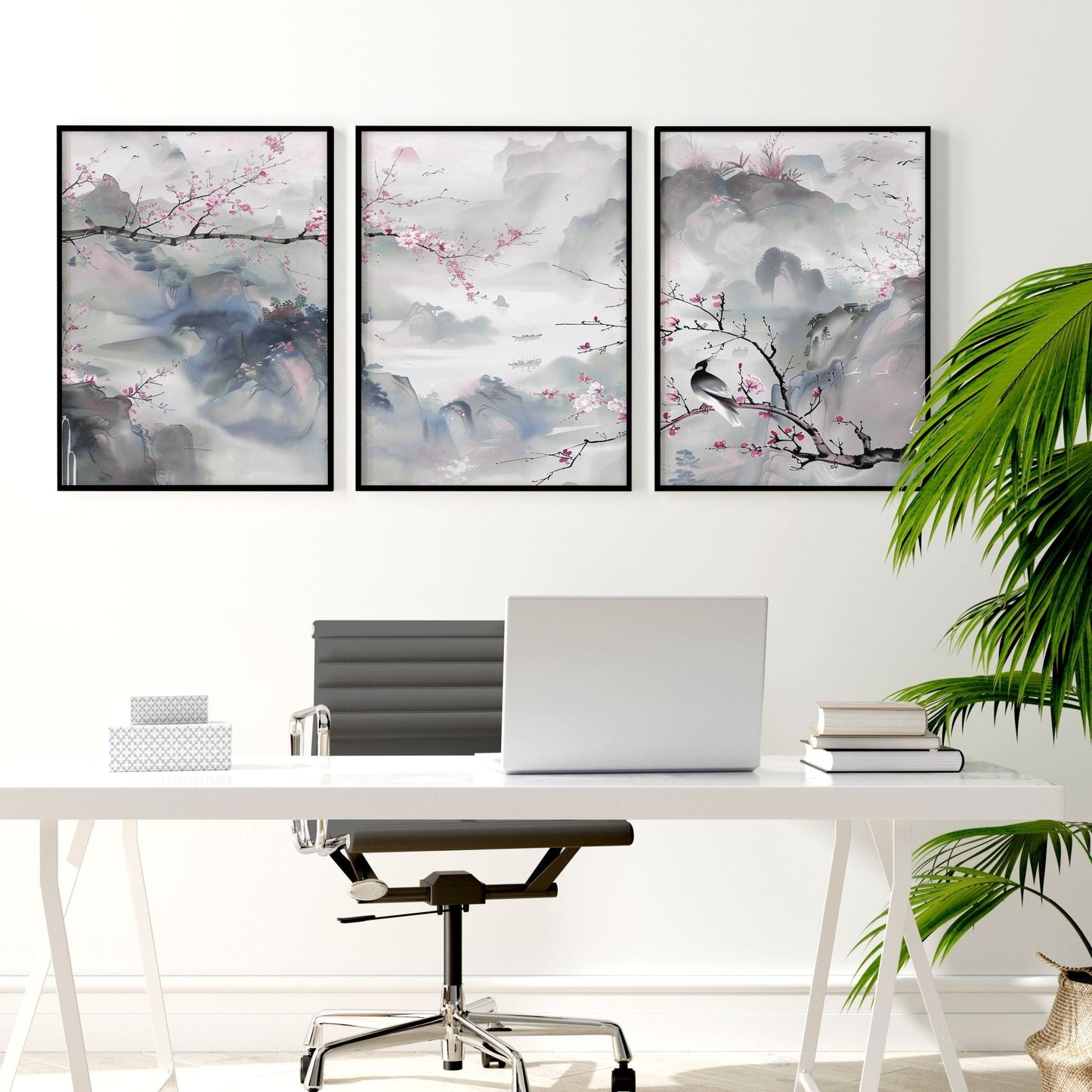 Large Modern Wall Art | Set of 3 Chinoiserie Wall art Prints
