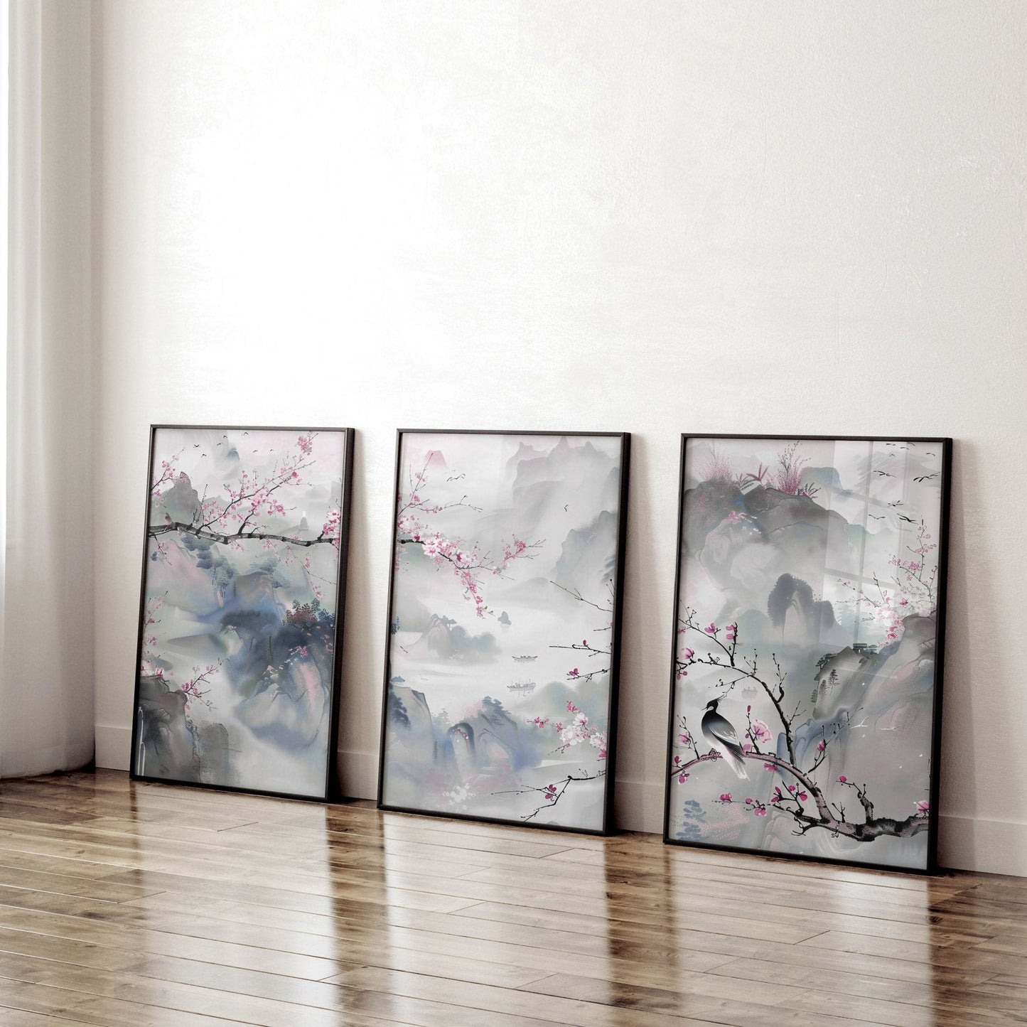 Large Modern Wall Art | Set of 3 Chinoiserie Wall art Prints