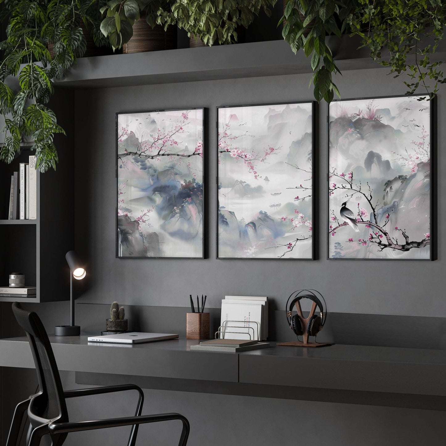 Large Modern Wall Art | Set of 3 Chinoiserie Wall art Prints