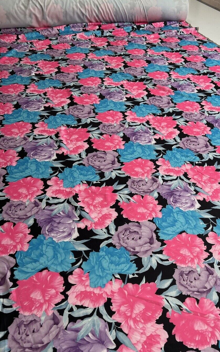 Large Multi Floral Printed Plain Scuba 4 Way Stretch Jersey Fabric