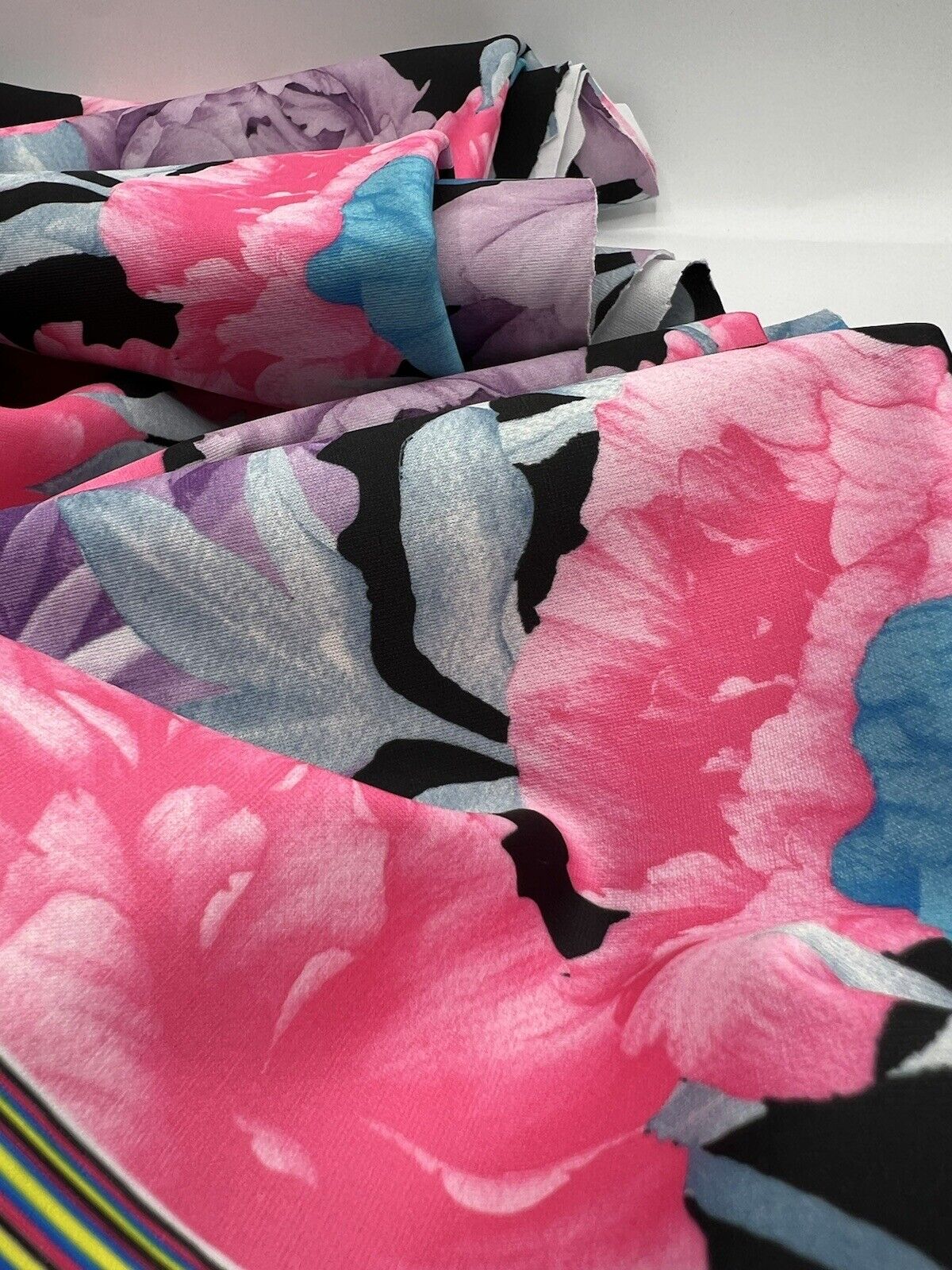 Large Multi Floral Printed Plain Scuba 4 Way Stretch Jersey Fabric