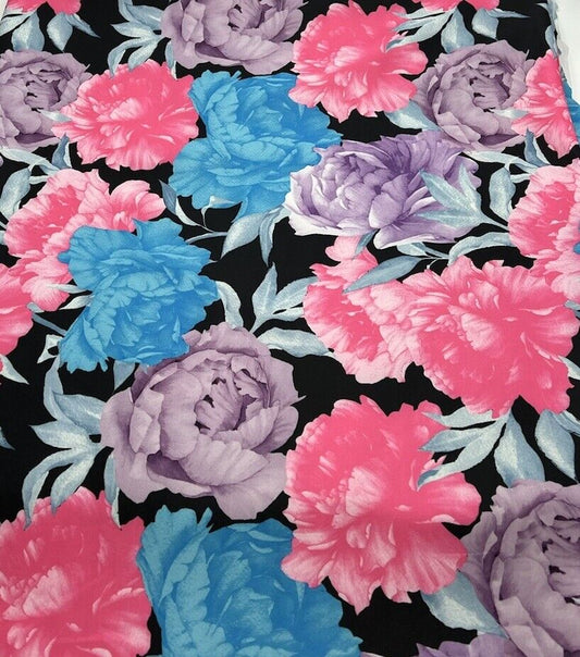 Large Multi Floral Printed Plain Scuba 4 Way Stretch Jersey Fabric