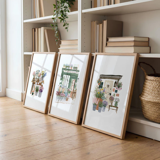 Large Paintings for Living Room Cottage Flower Shop Wall Art Prints | Set of 3