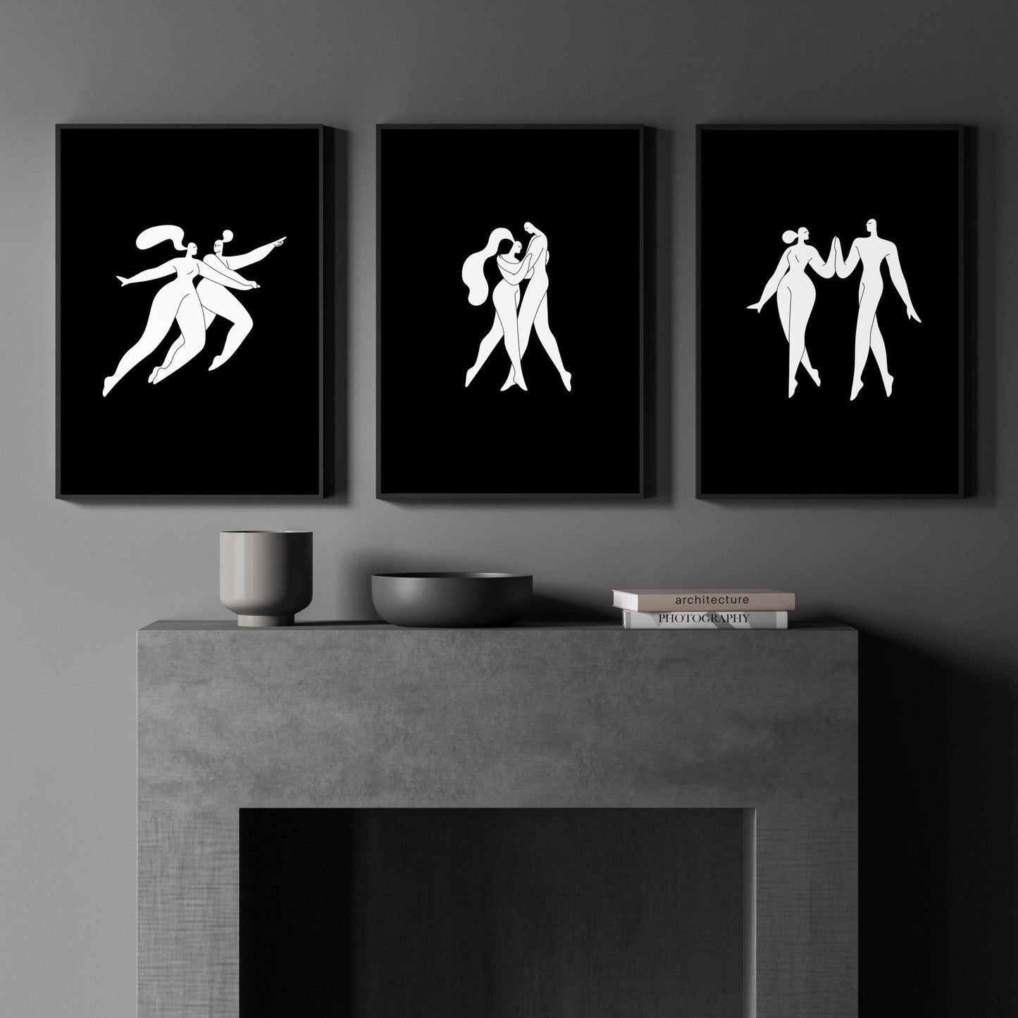 Large Paintings For Living Room | Set of 3 Boho Women Wall art Prints