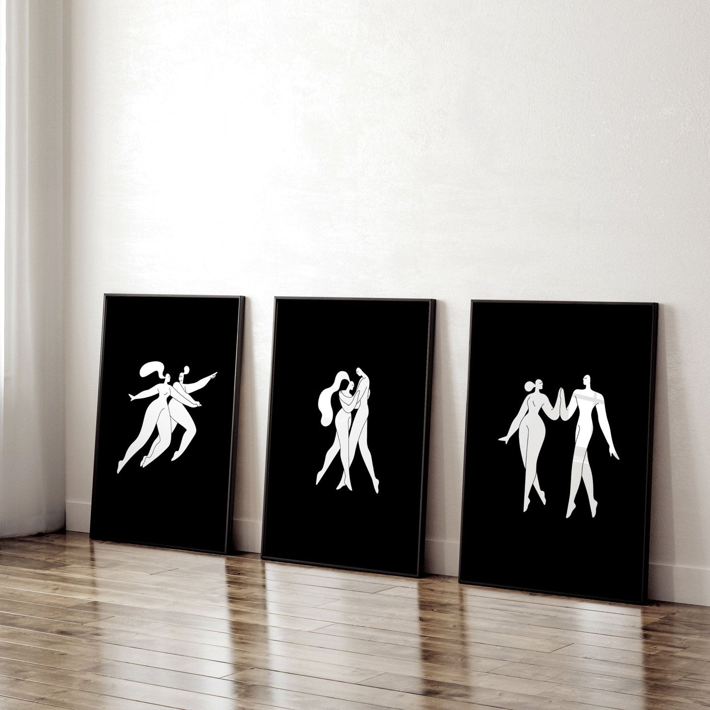 Large Paintings For Living Room | Set of 3 Boho Women Wall art Prints