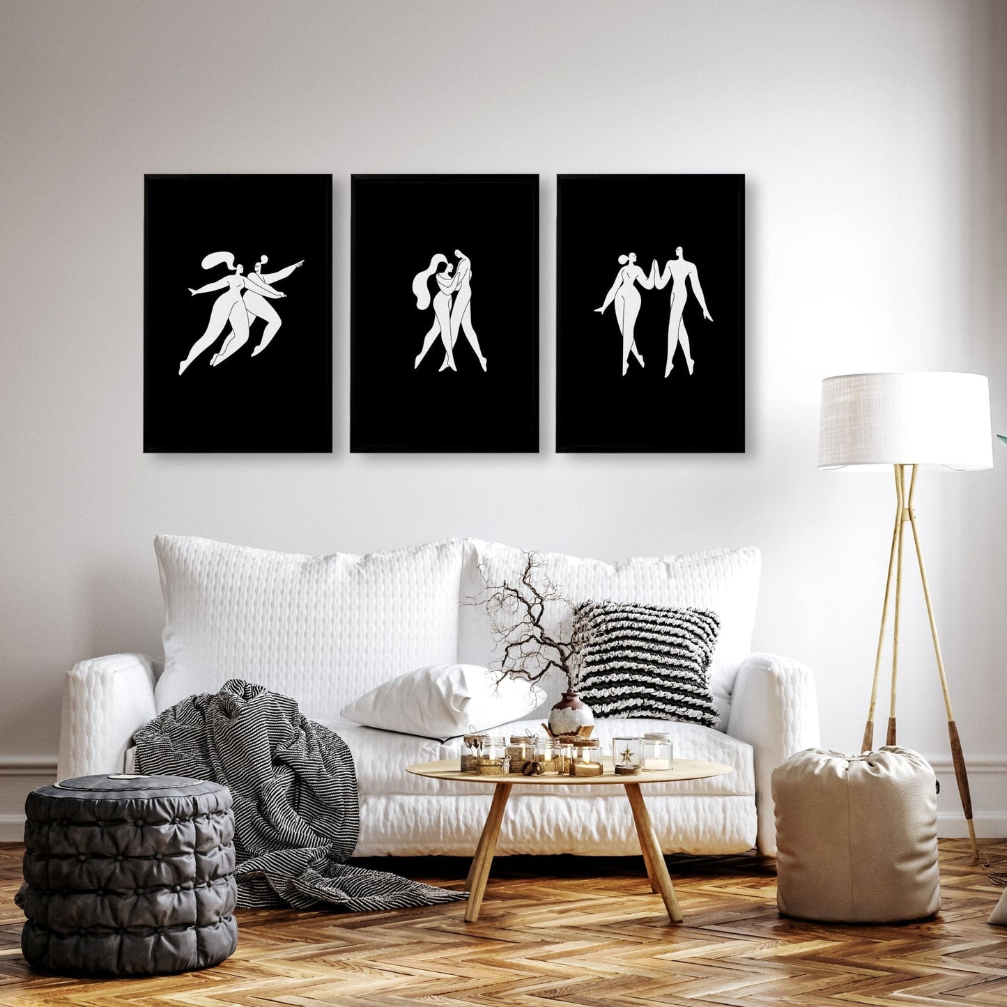 Large Paintings For Living Room | Set of 3 Boho Women Wall art Prints