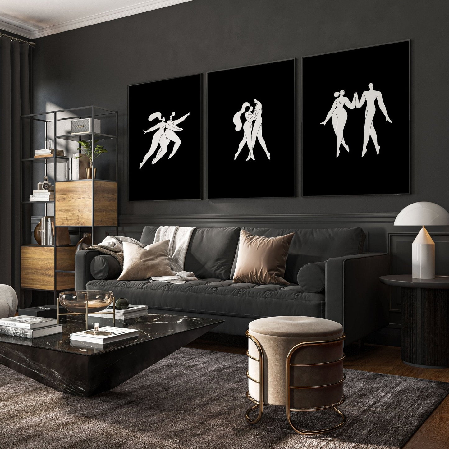 Large Paintings For Living Room | Set of 3 Boho Women Wall art Prints