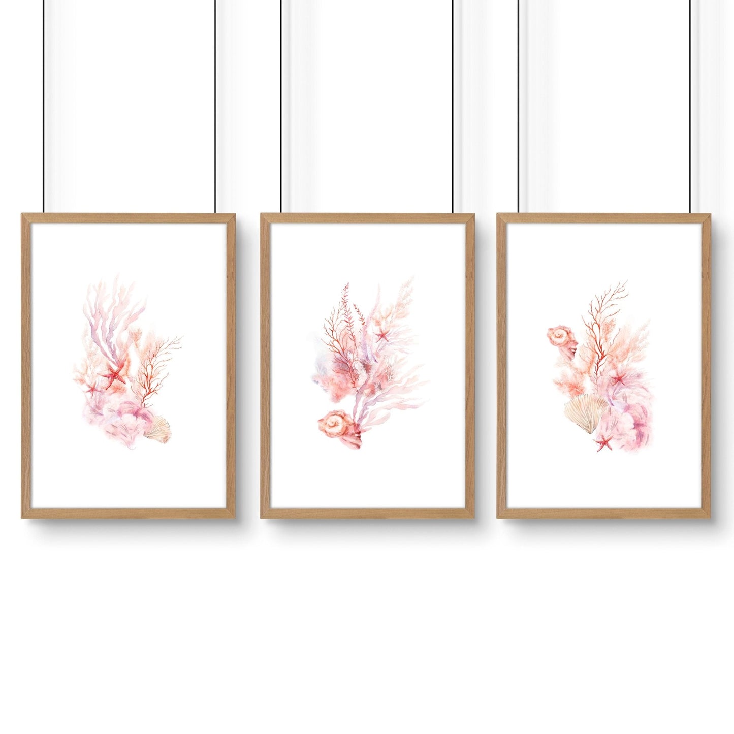 Large Paintings For Wall | Set of 3 Seashells Wall art Prints