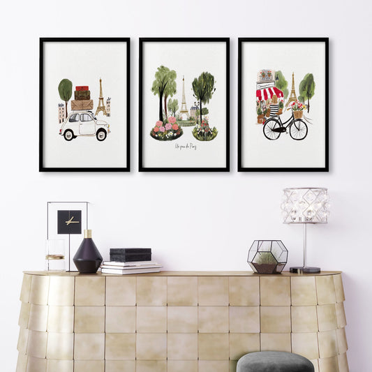 Large Picture for Living Room Paris Eiffel Tower Travel Wall Art Prints | "Un peu de Paris" | Set of 3