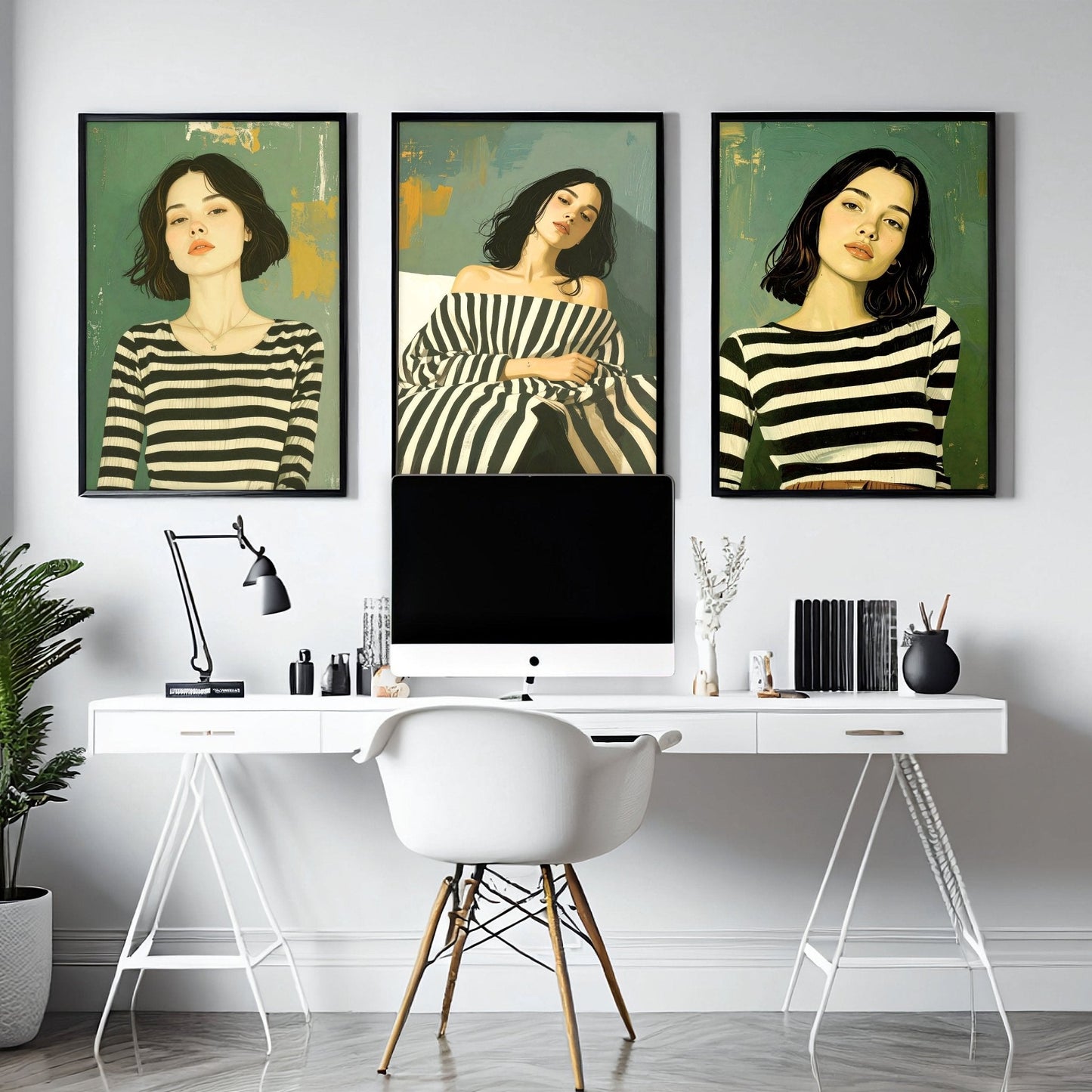 Large Picture Frames For Walls | Set of 3 Boho Women Wall art Prints