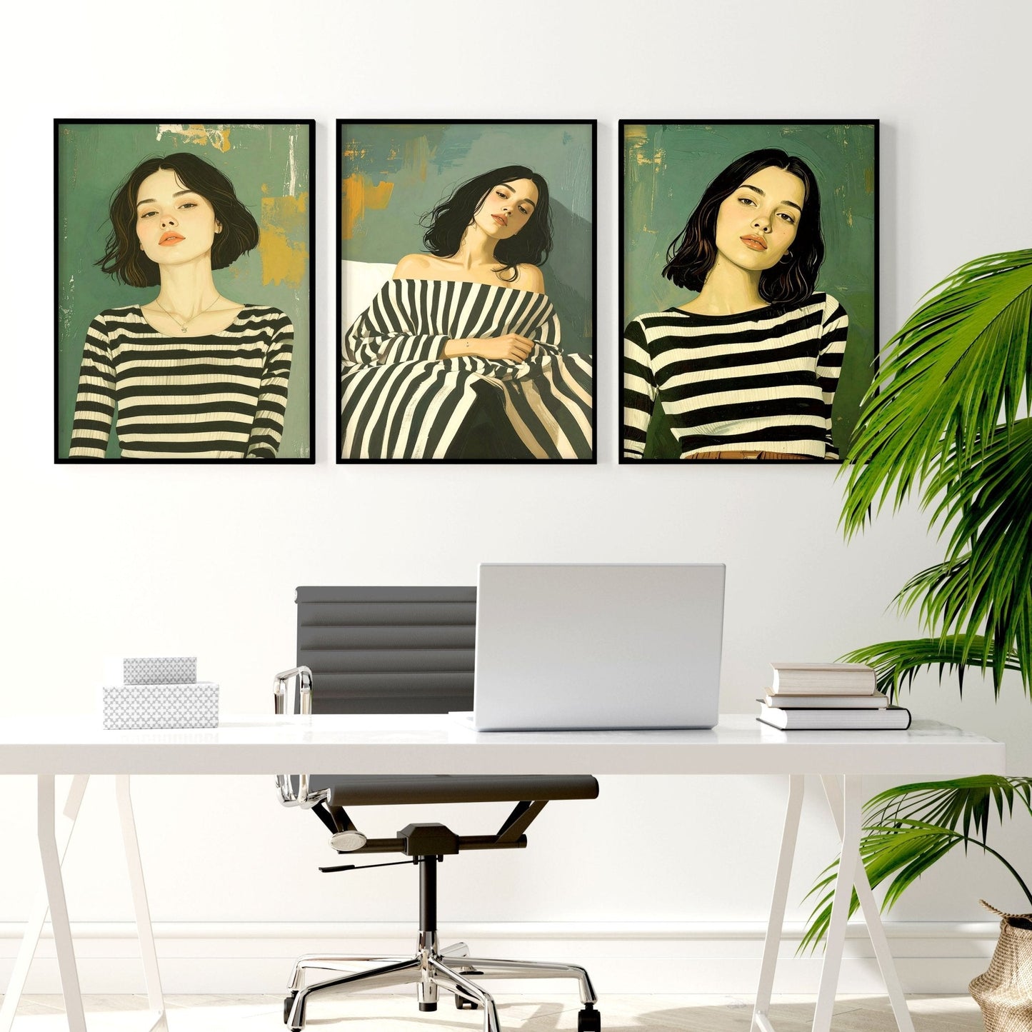 Large Picture Frames For Walls | Set of 3 Boho Women Wall art Prints