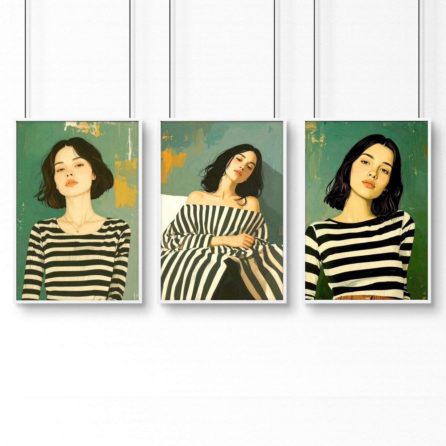 Large Picture Frames For Walls | Set of 3 Boho Women Wall art Prints