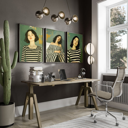 Large Picture Frames For Walls | Set of 3 Boho Women Wall art Prints