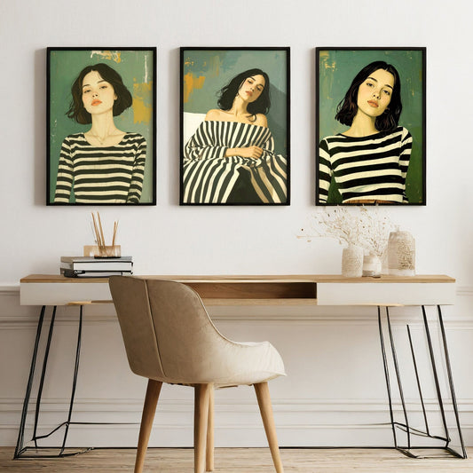 Large Picture Frames For Walls | Set of 3 Boho Women Wall art Prints