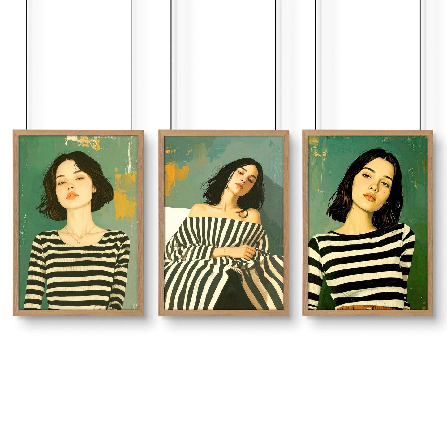 Large Picture Frames For Walls | Set of 3 Boho Women Wall art Prints