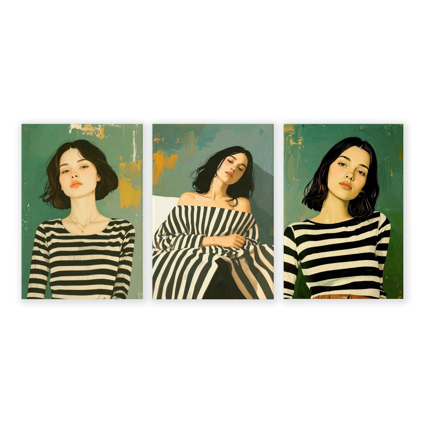 Large Picture Frames For Walls | Set of 3 Boho Women Wall art Prints