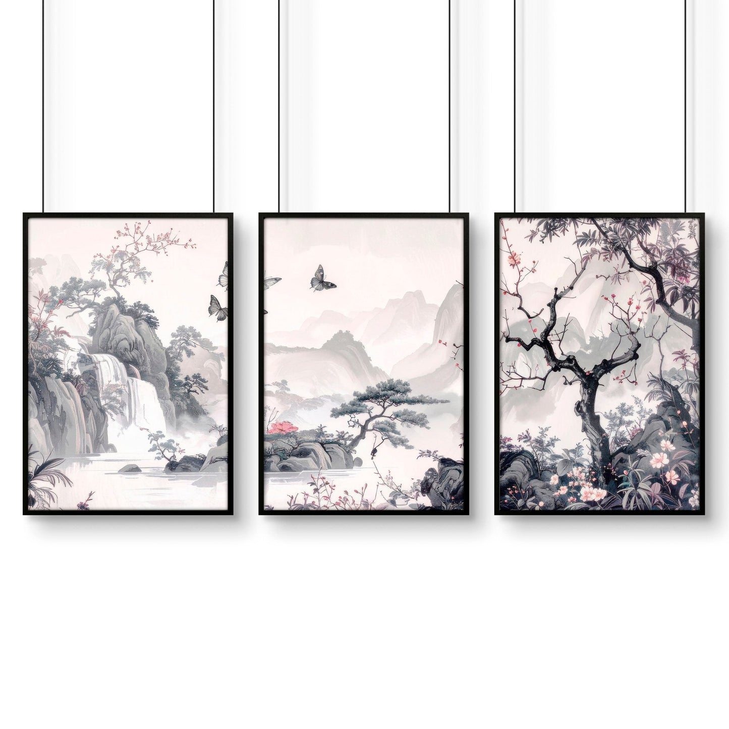 Large Picture Prints | Set of 3 Chinoiserie Wall art Prints