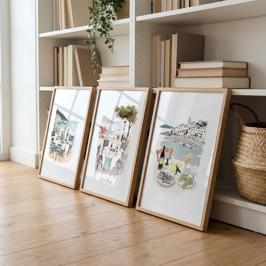 Large Pictures for Living Room "Solo d'Amalfi" Mediterranean Coastal Watercolour Wall Art Prints | Set of 3