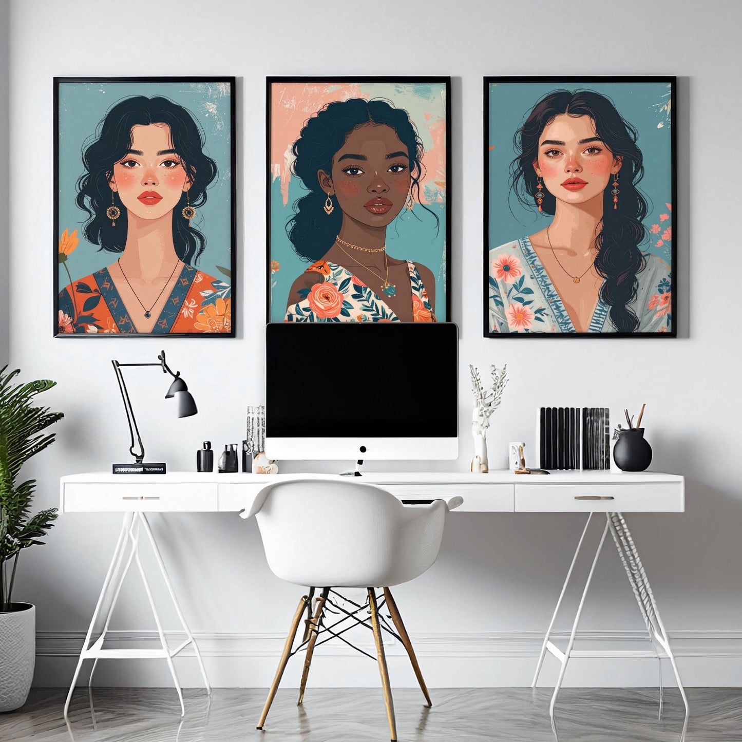 Large Pictures For Walls | Set of 3 Boho Women Wall art Prints