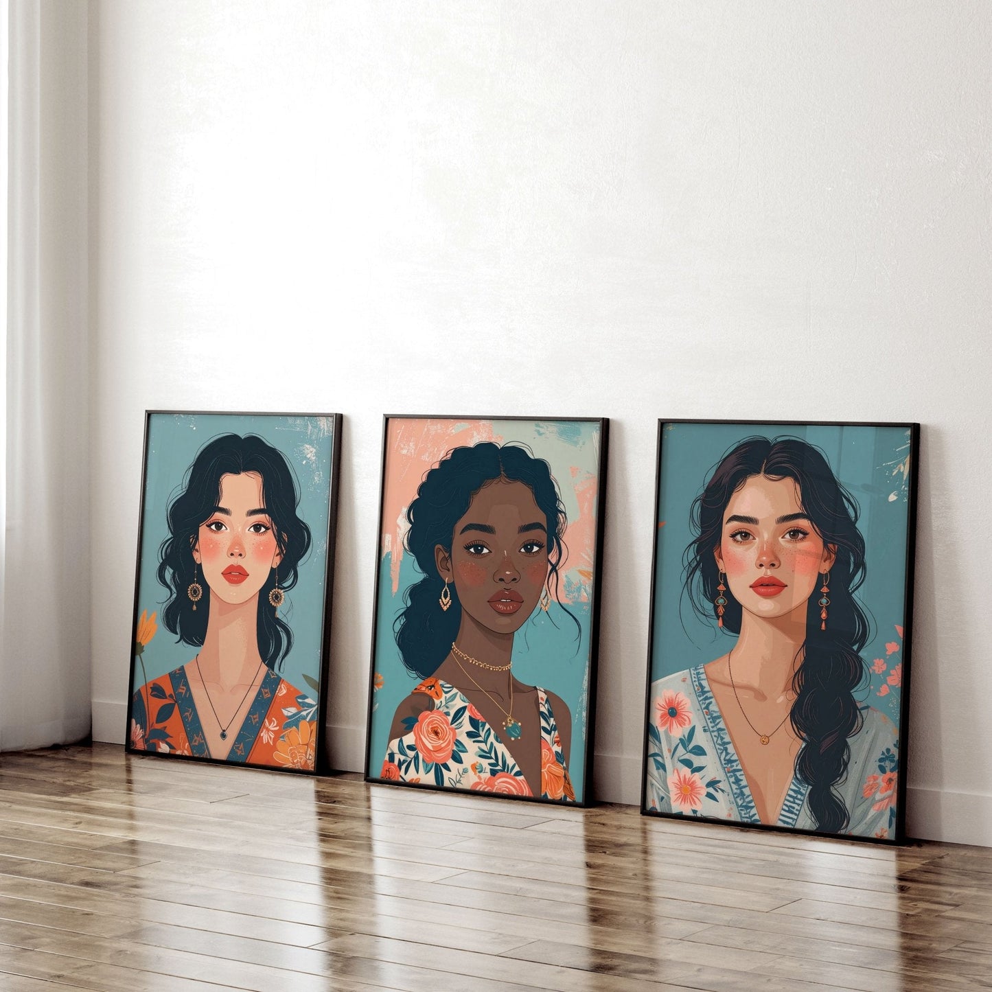 Large Pictures For Walls | Set of 3 Boho Women Wall art Prints
