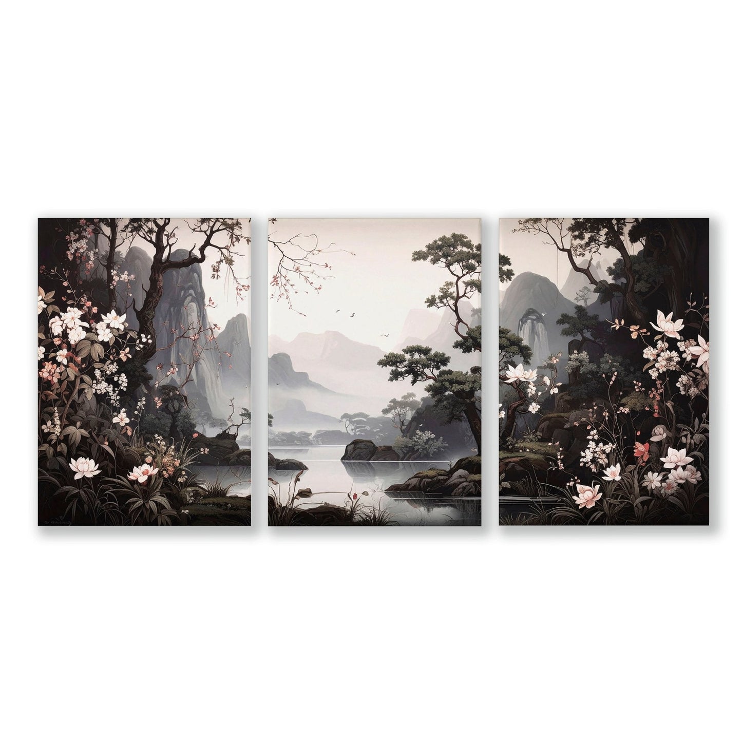 Large Pictures With Frames | Set of 3 Chinoiserie Wall art Prints
