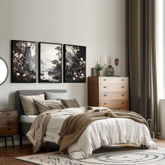 Large Pictures With Frames | Set of 3 Chinoiserie Wall art Prints