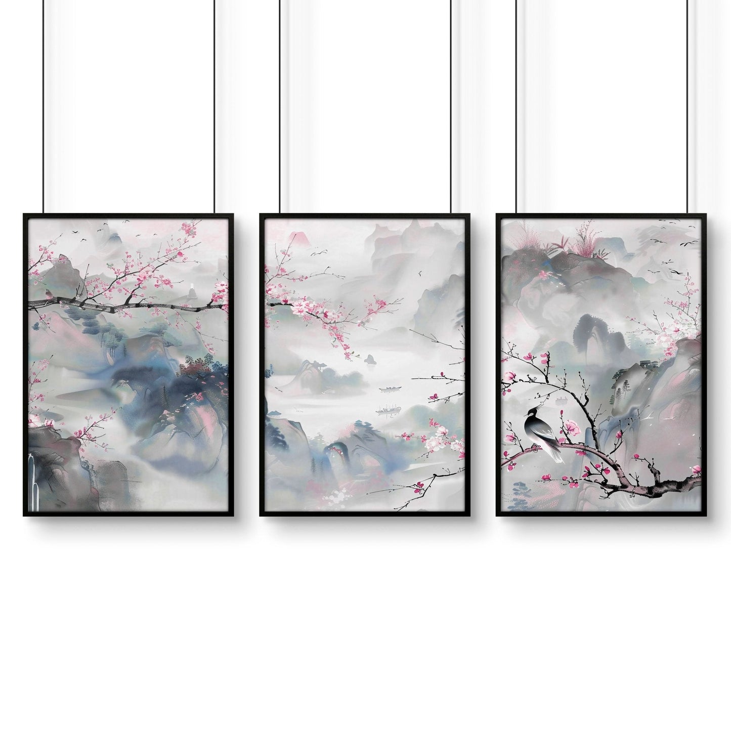 Large Print For Wall | Set of 3 Chinoiserie Wall art Prints