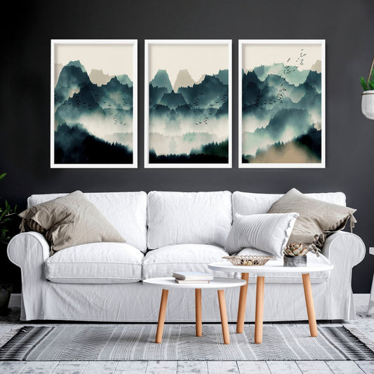 Set of 3 framed prints | Large Scandinavian wall art