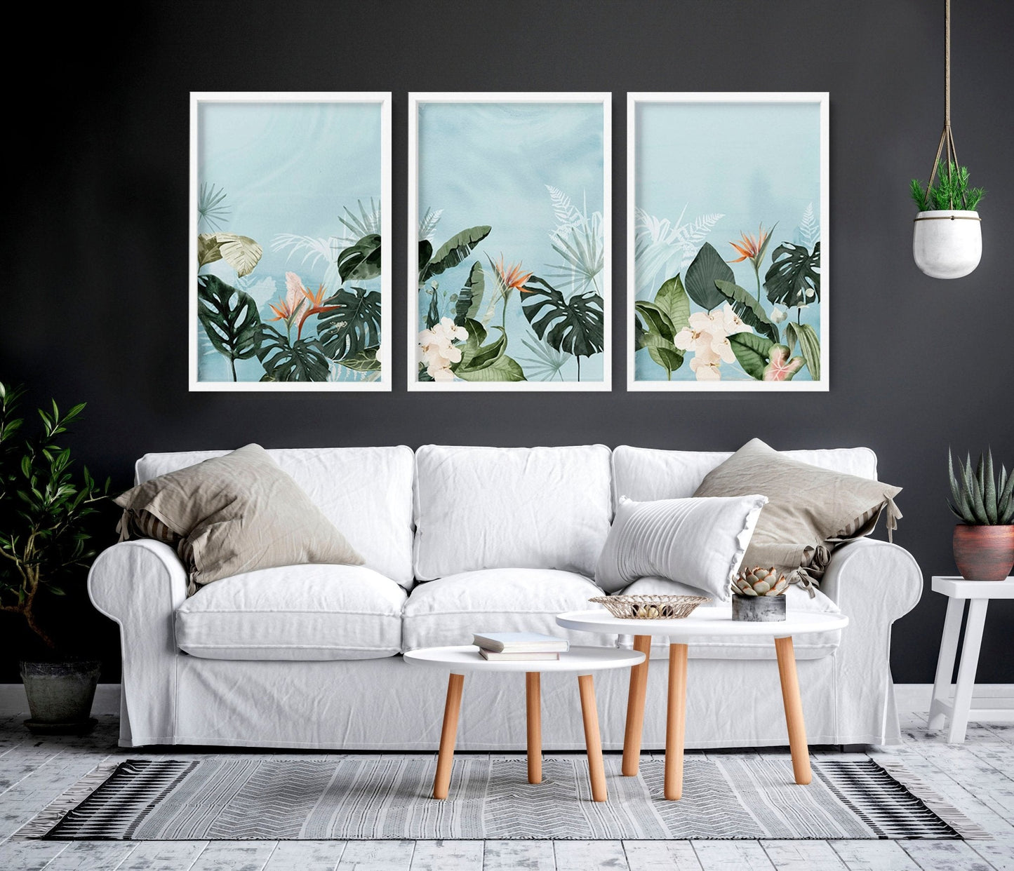 Green wall art for living room | Set of 3 wall art prints