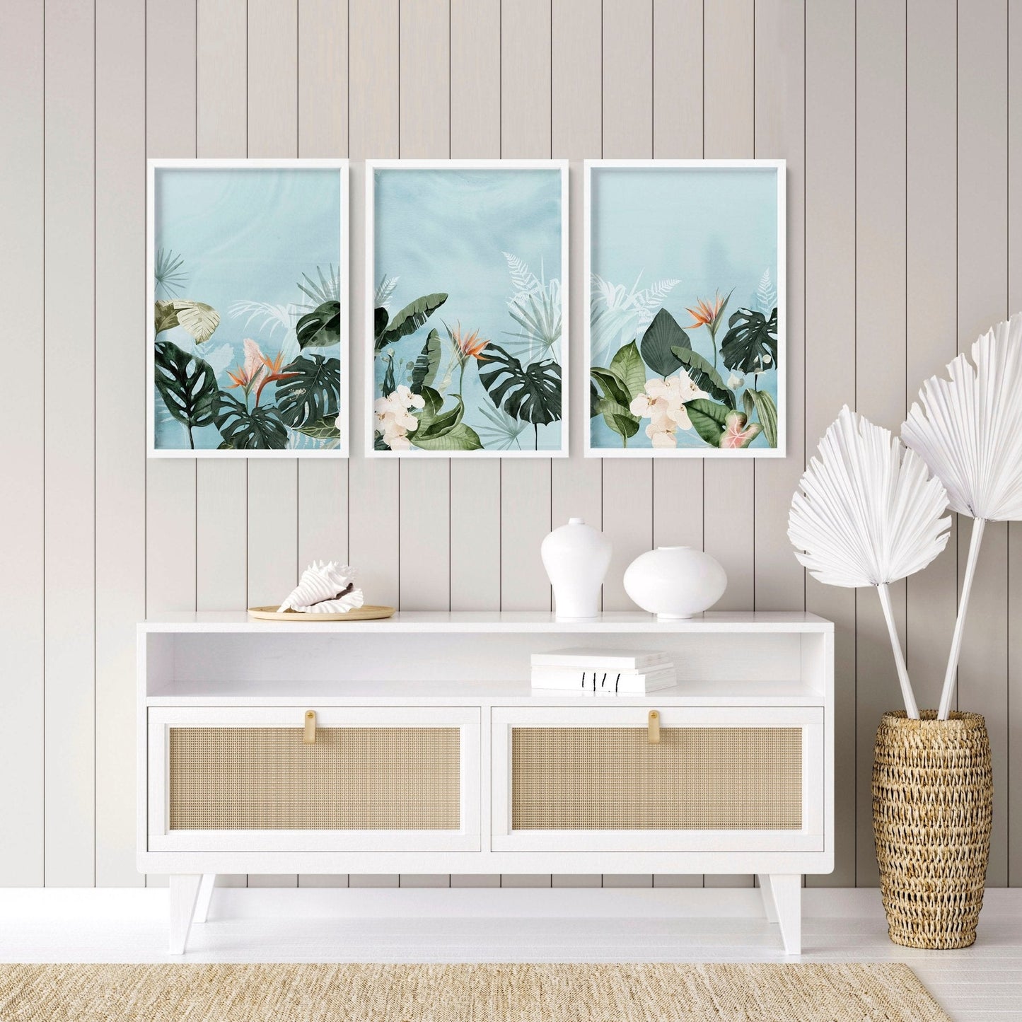 Green wall art for living room | Set of 3 wall art prints