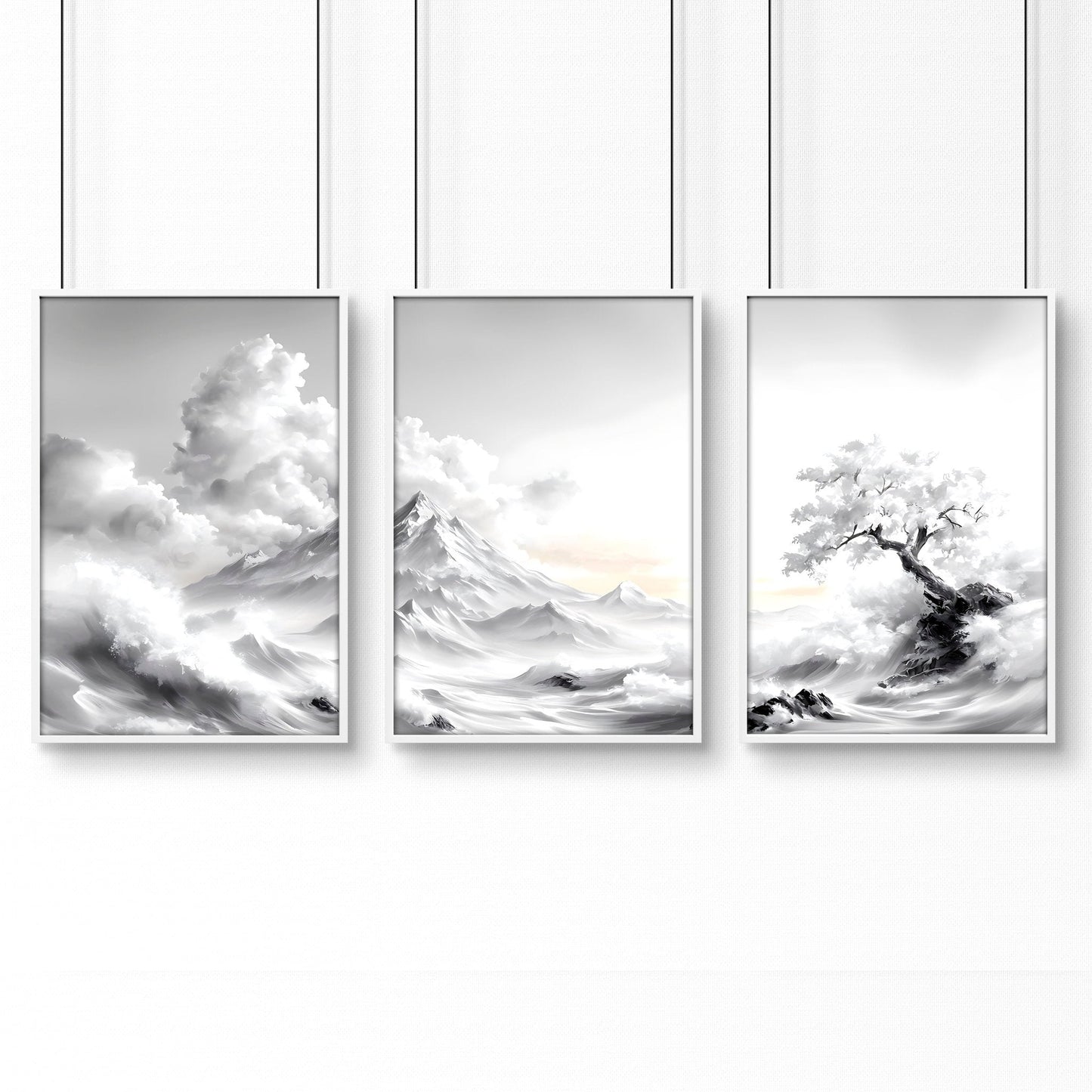 Large Wall Art Canvases | Set of 3 Asian Inspired Wall art Prints