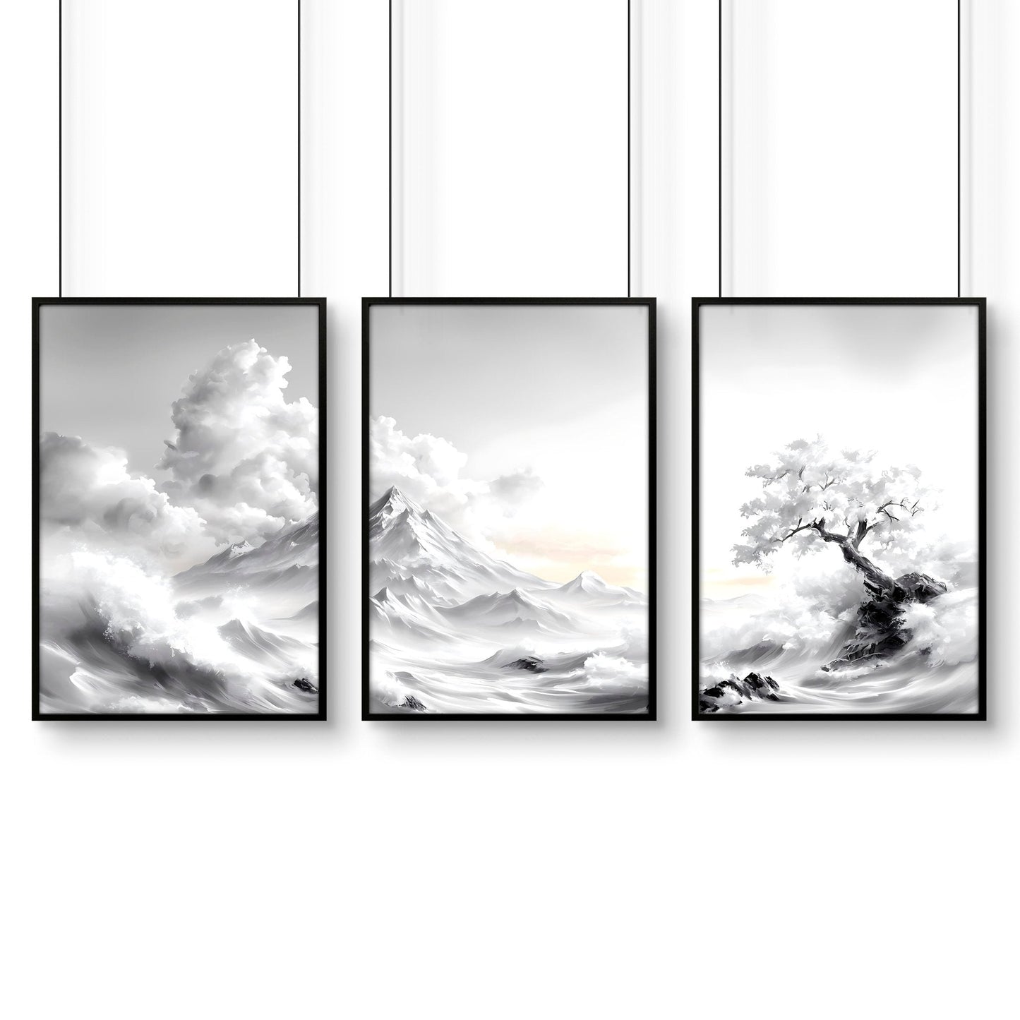 Large Wall Art Canvases | Set of 3 Asian Inspired Wall art Prints