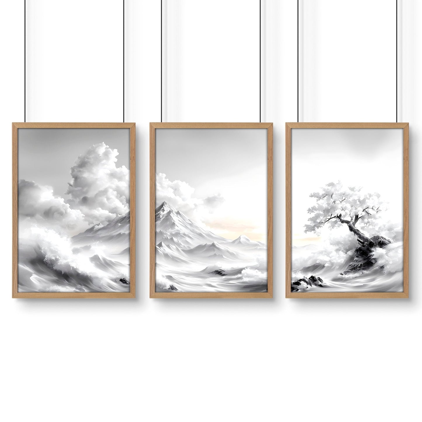 Large Wall Art Canvases | Set of 3 Asian Inspired Wall art Prints