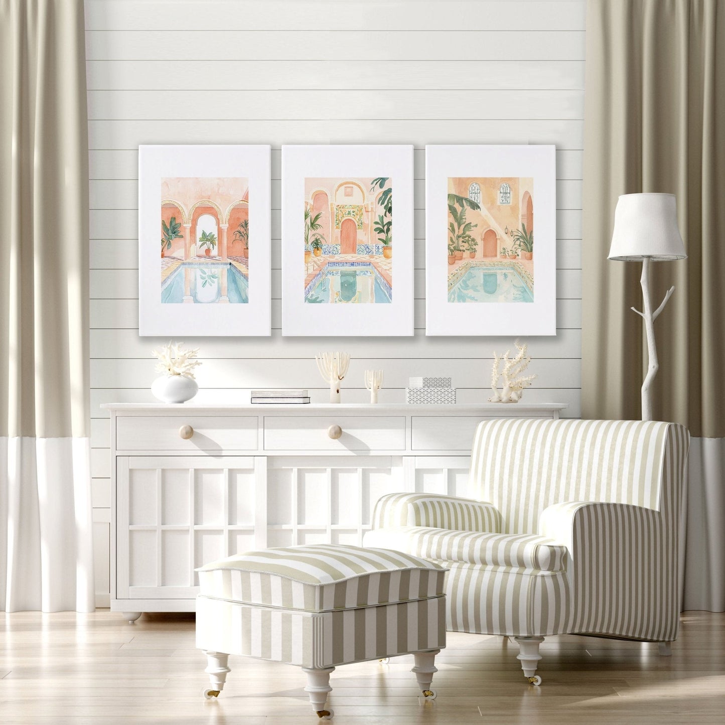Large Wall Pictures For Living Room | Set of 3 Beach Decor Wall art Prints