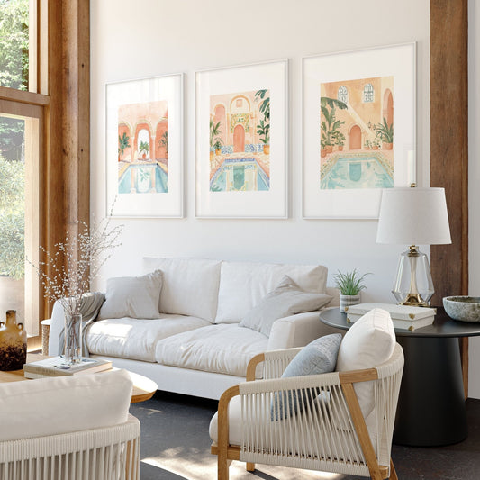 Large Wall Pictures For Living Room | Set of 3 Beach Decor Wall art Prints