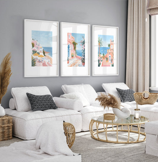 Large Wall Pictures Living Room | Set of 3 Beach Decor Wall art Prints