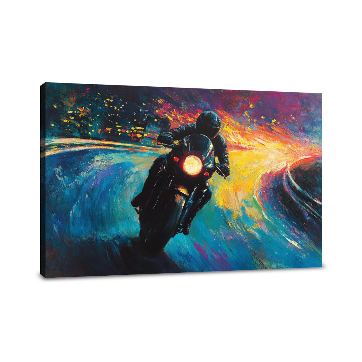 Motorcyclist's Neon Journey Canvas