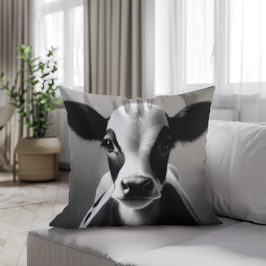 Monochromatic Serenity Cow Cotton Cushion