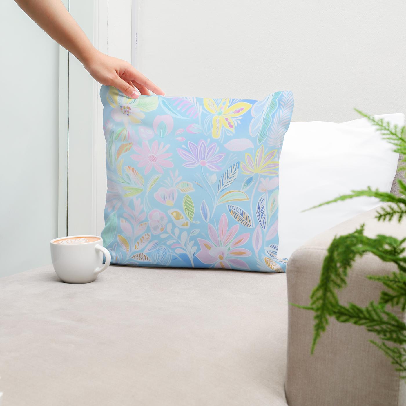 Pastel Folk Blossoms Cotton Cushion