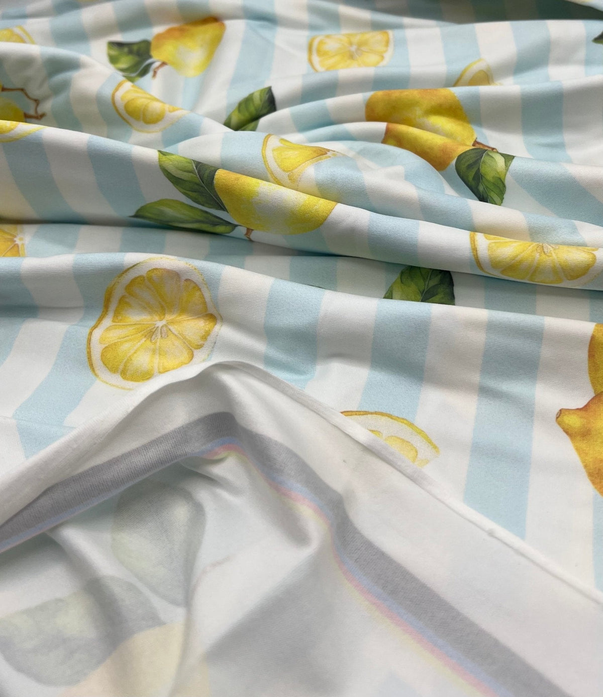 Lemon Blue Stripe Super Soft Print Spun Poly Stretch Fabric