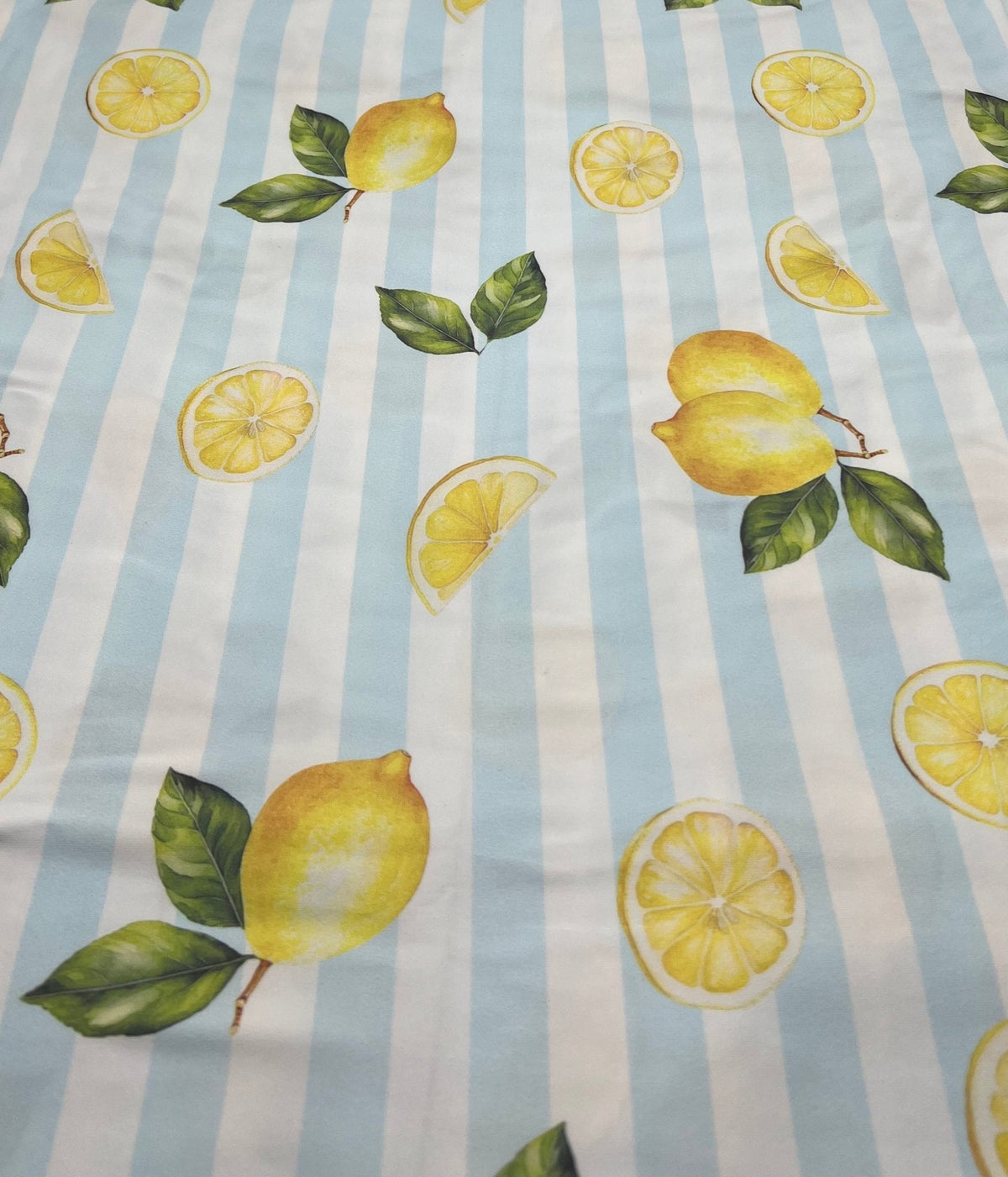 Lemon Blue Stripe Super Soft Print Spun Poly Stretch Fabric