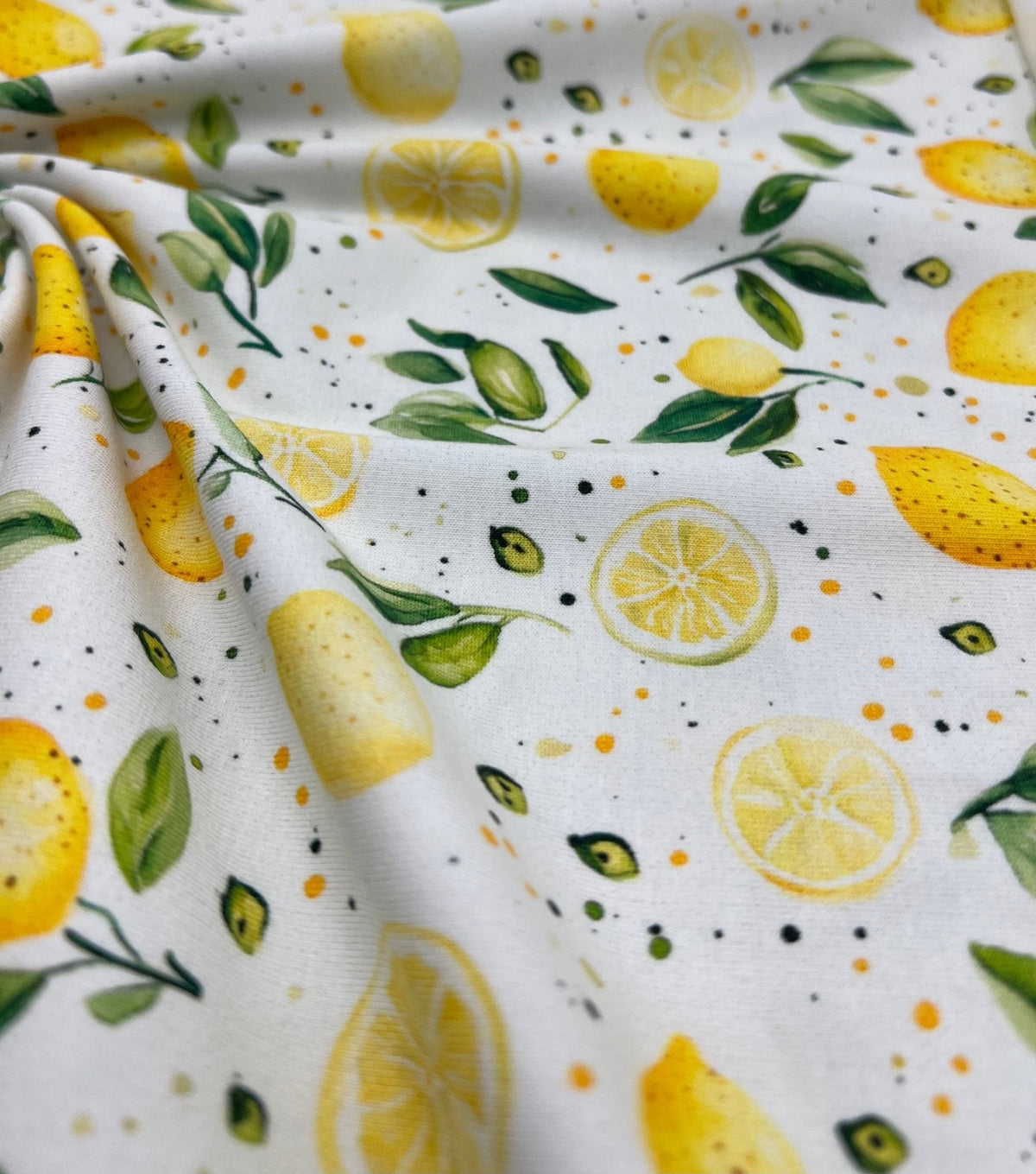 Lemons Print Cotton Stretch Jersey 200 GSM 95/5 Lycra 4 Way Stretch