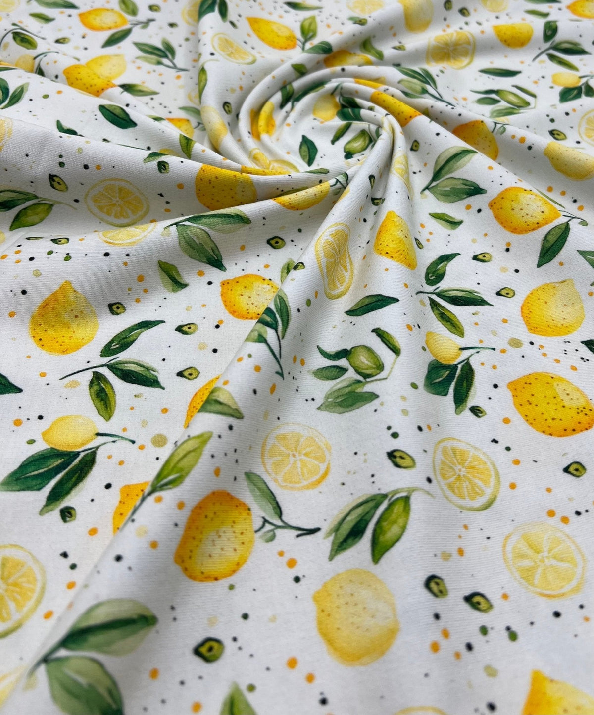 Lemons Print Cotton Stretch Jersey 200 GSM 95/5 Lycra 4 Way Stretch