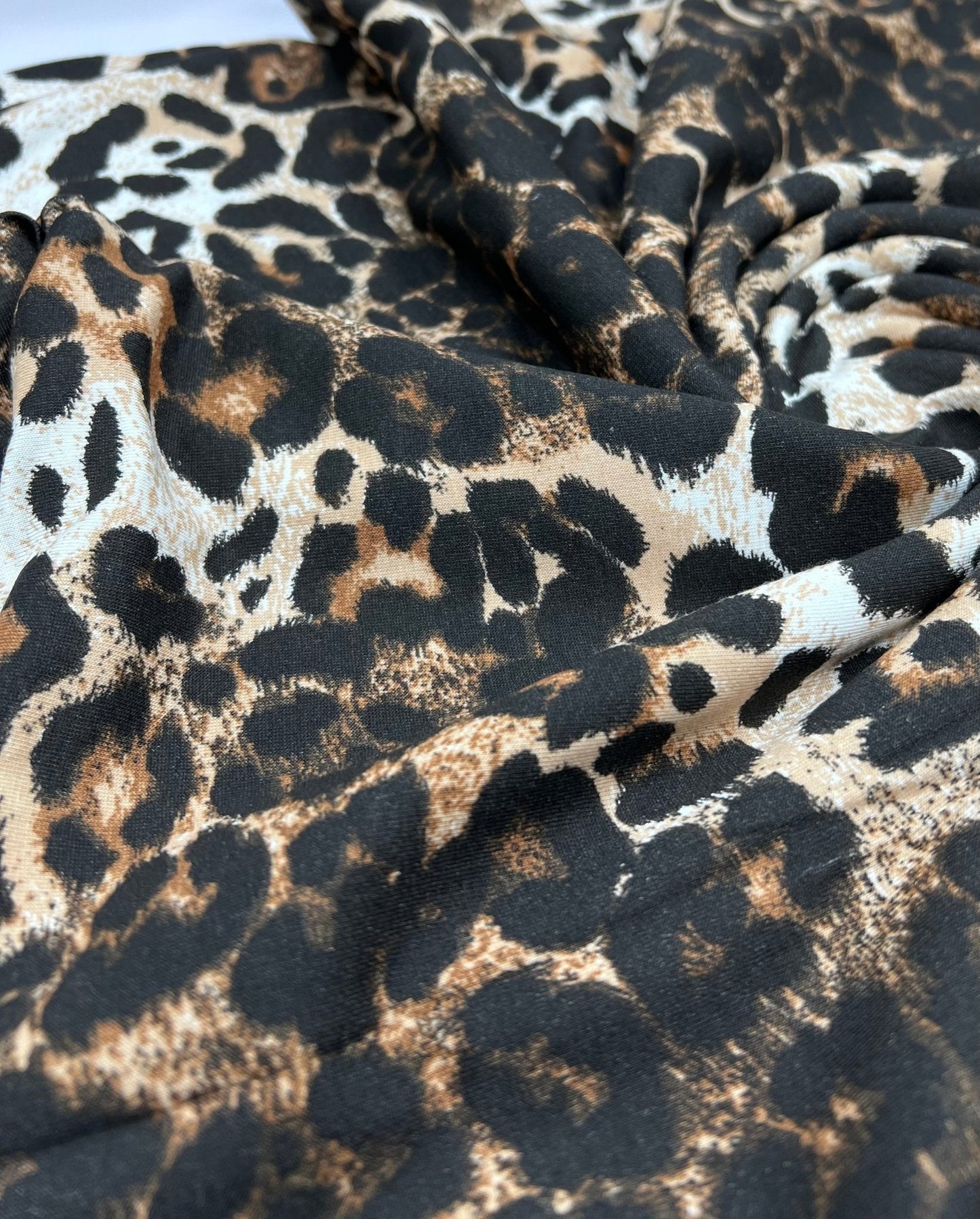 Leopard Brown Mix Print Viscose Elastane Fabric